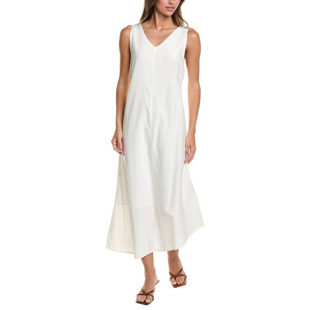 Point Womens Linen-Blend V-Neck Dress